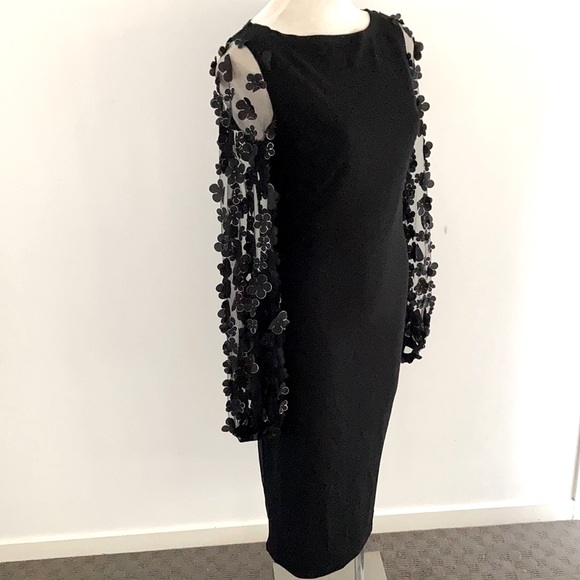 🔅host pick🔅Vintage SHEIN pencil dress with sheer netted flower Sleeves SIZE 10 - Picture 2 of 6